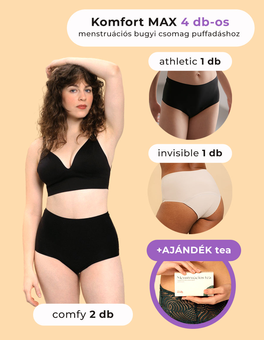 Komfort MAX menstruációs bugyi csomag puffadáshoz AJÁNDÉK Menstruációs tea