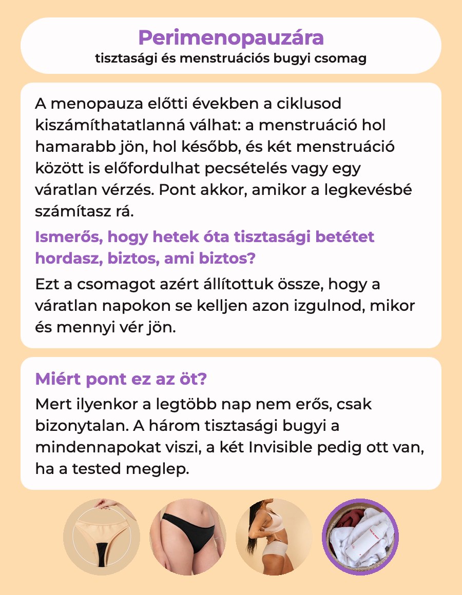 Perimenopauza tisztasági pakk + ajándék mosószerrel